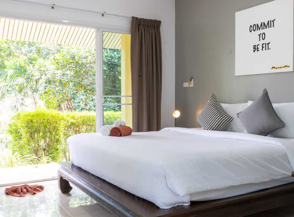 image of PhuketFit standard villa bed at premier health & fitness Thailand resort