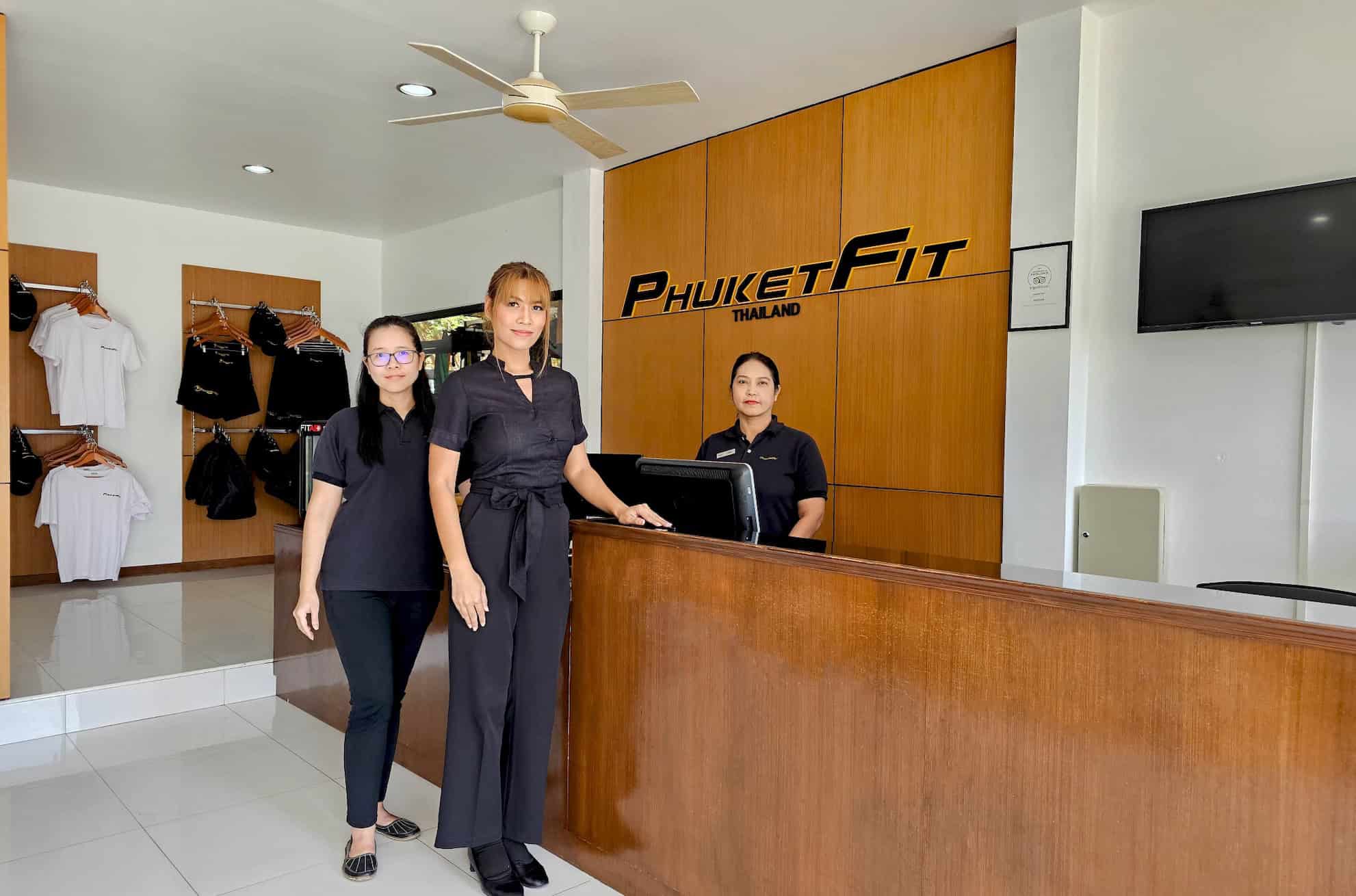 PhuketFit reception area with welcoming staff greeting guests at the wellness retreat in Phuket.
