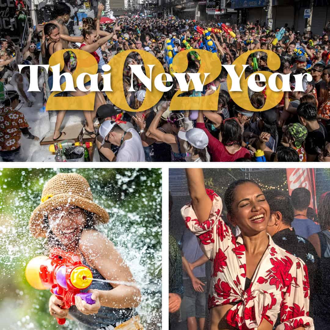 thai new year collage of water festival party in phuket thailand