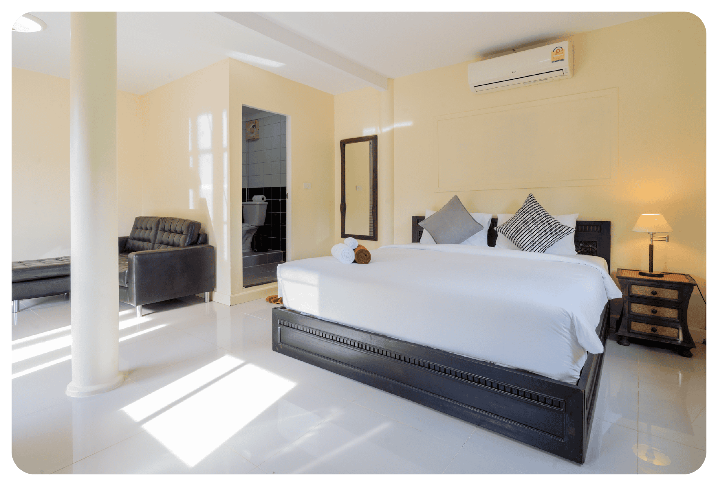 photo of double bed inside phuketfit standard room accommodation