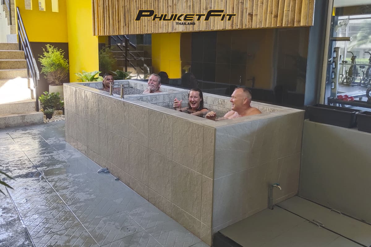 PhuketFit guest taking an ice bath for post-workout muscle recovery